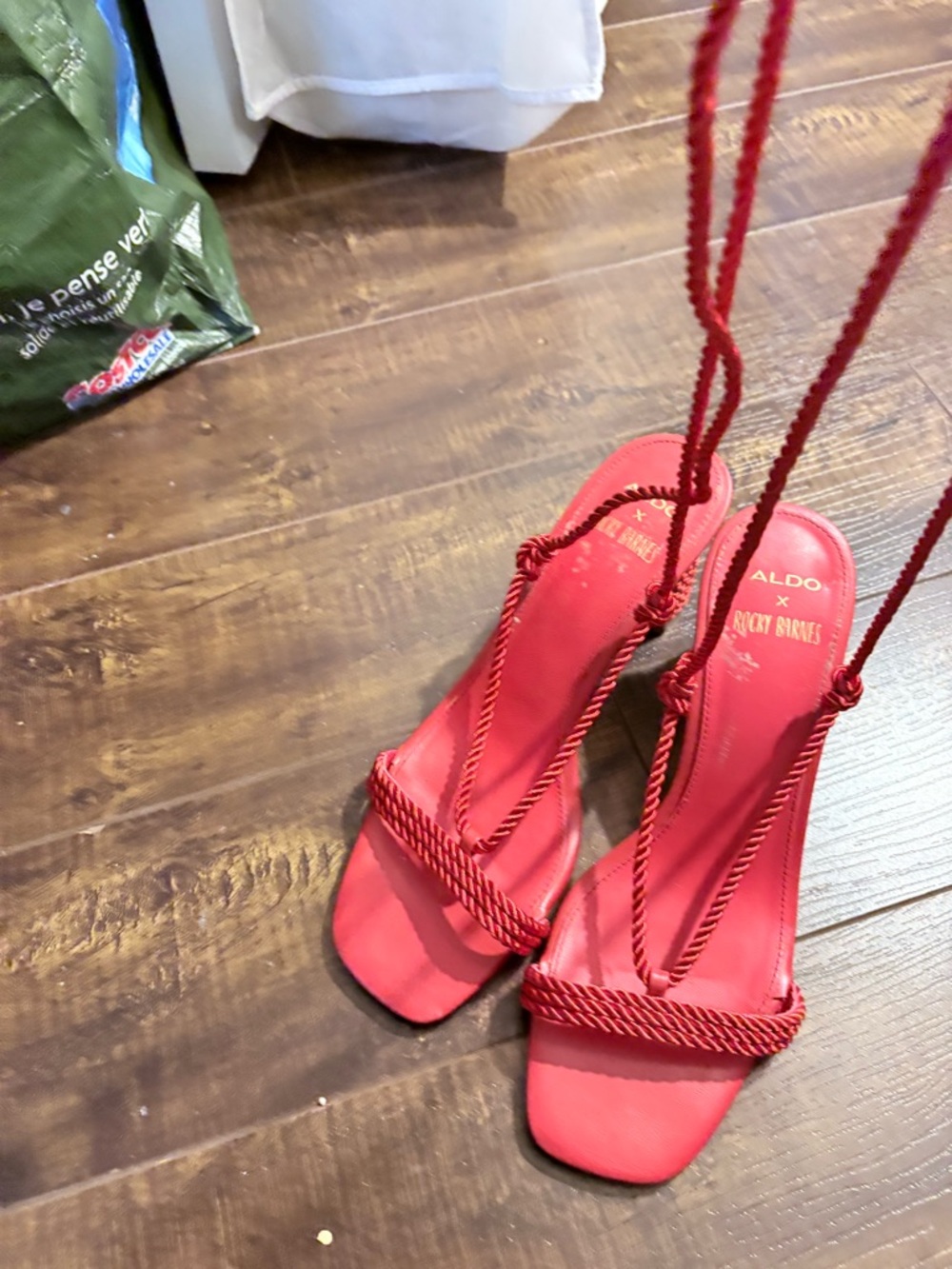 Aldo Red Rope-Strap Square-Toe Heels